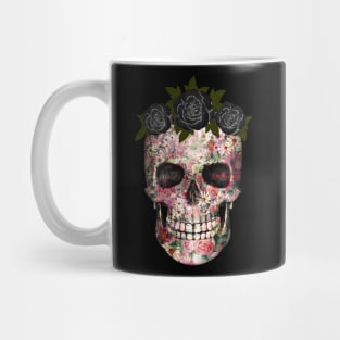 Floral skull with black roses crown Mug